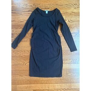 H&M Mama Cotton Jersey Dress Black Long Sleeve Maternity Ruched Bodycon S